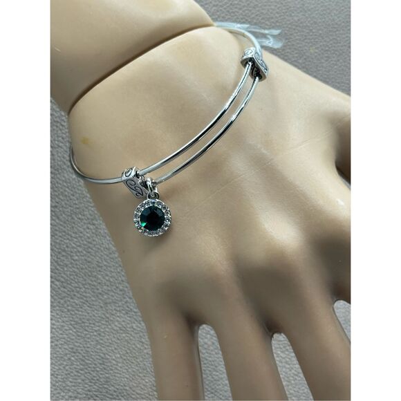 Real Simple Jewelry Simulated Emerald Rhodium Played Silver Bangle - Picture 1 of 4